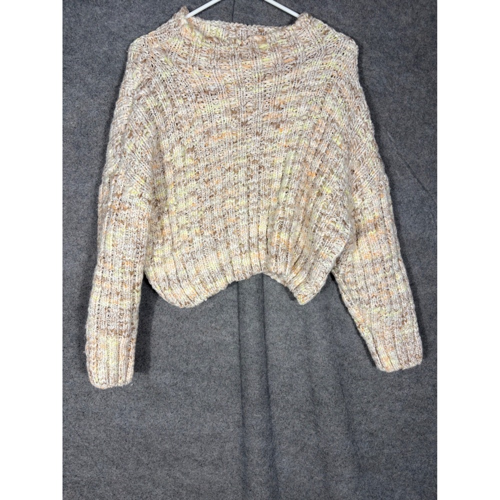 Free People Womens XS Multi Color Space Dye Chunky Knit Cropped Sweater Pullover